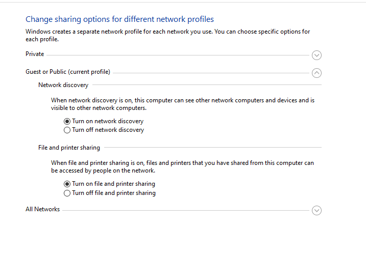 Share option. Network profile. Slitheris Network Discovery. How check my settings Windows 7.