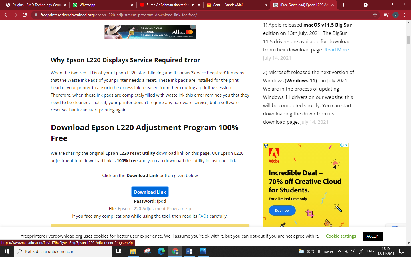 epson l220 adjustment program original